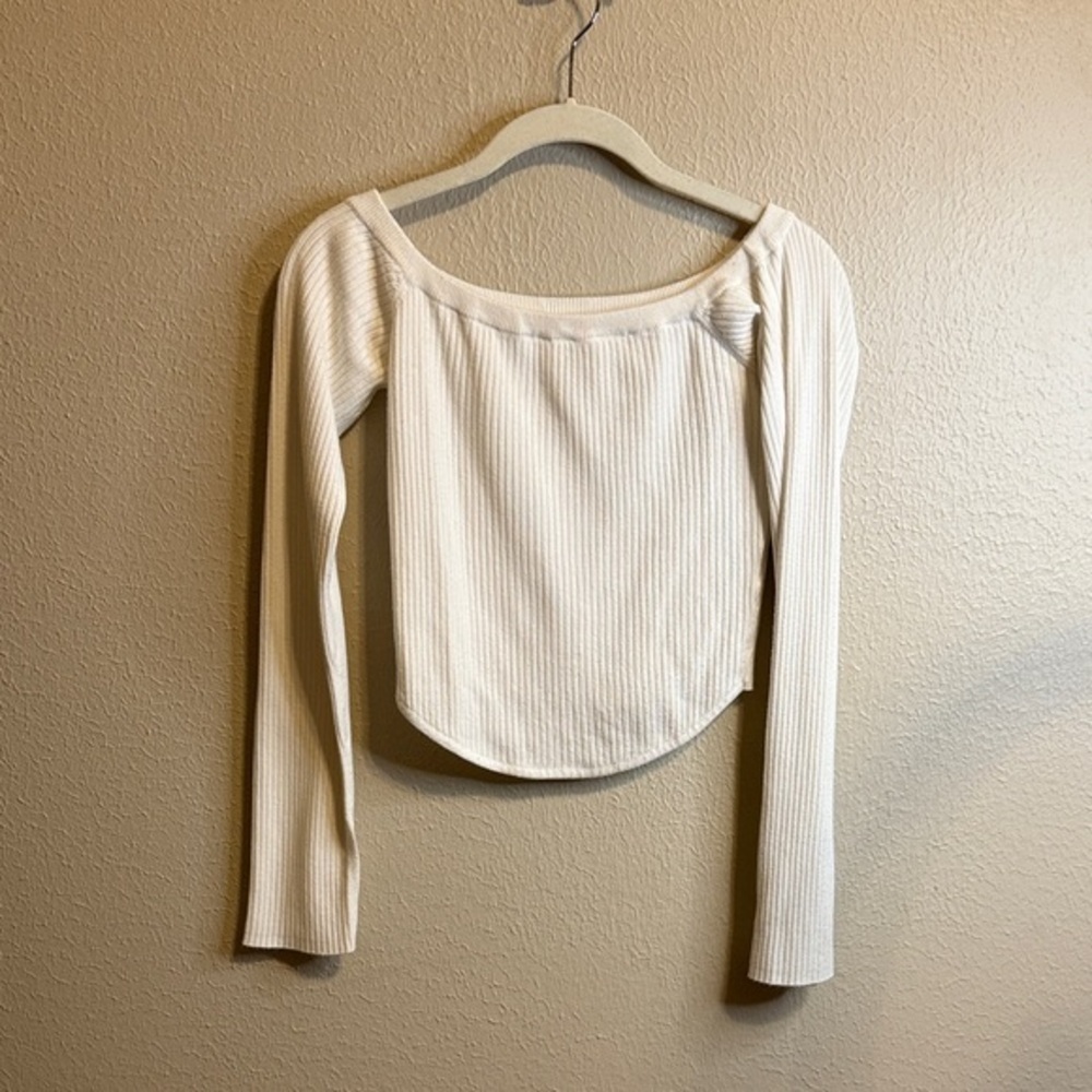 Garage Cream Ribbed Long Sleeve Top